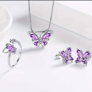 Four-Piece Fashion Butterfly Necklace, Earrings, and Ring Set NIP